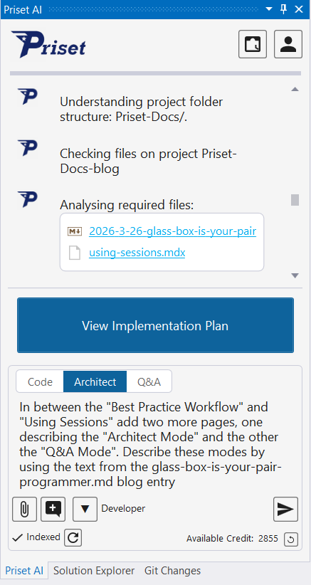 Priset Architect Mode