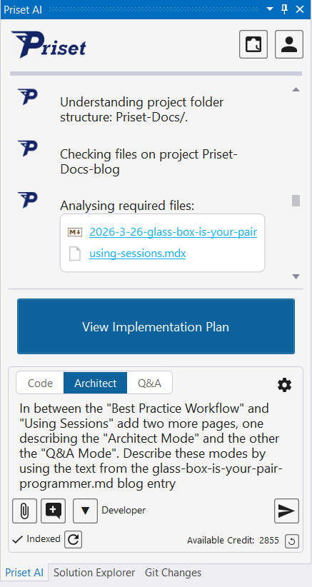 Priset Architect Mode