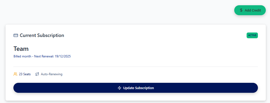 Billing and Subscription Page