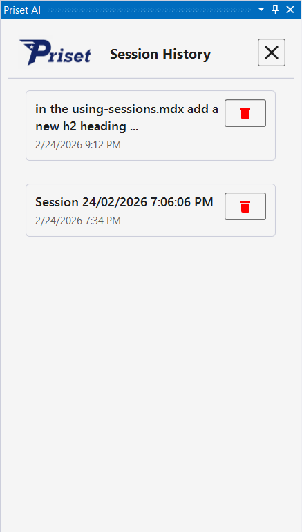 Manage sessions button