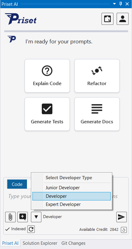 Priset mode dropdown
