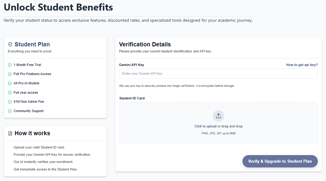Student Plan Setup Page